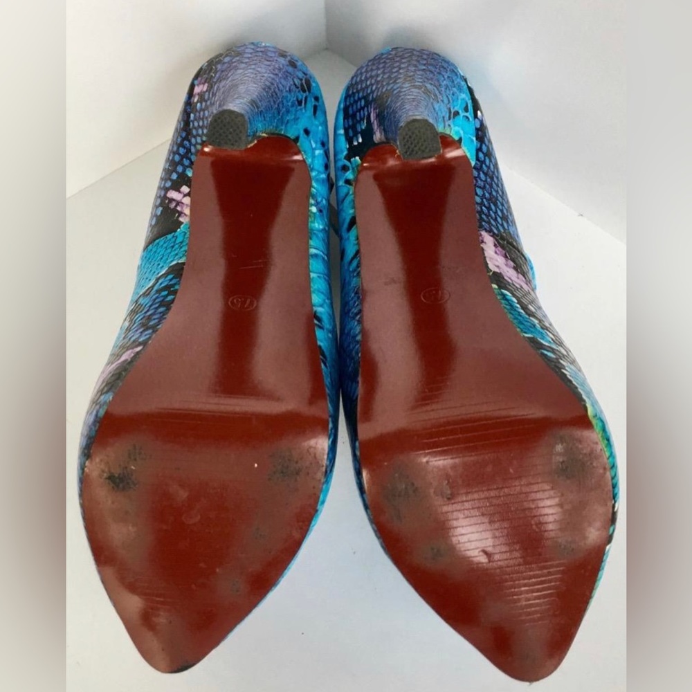 Red Kiss Blue Python Platform Shoes Pumps Size 7.5 Snakeskin Wedge Pump Heel - Picture 9 of 9